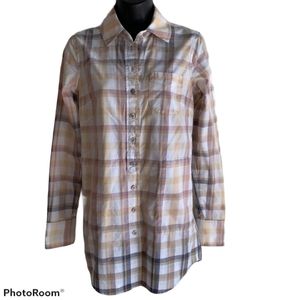 Free People Ombre Button Down Plaid Tunic Shirt